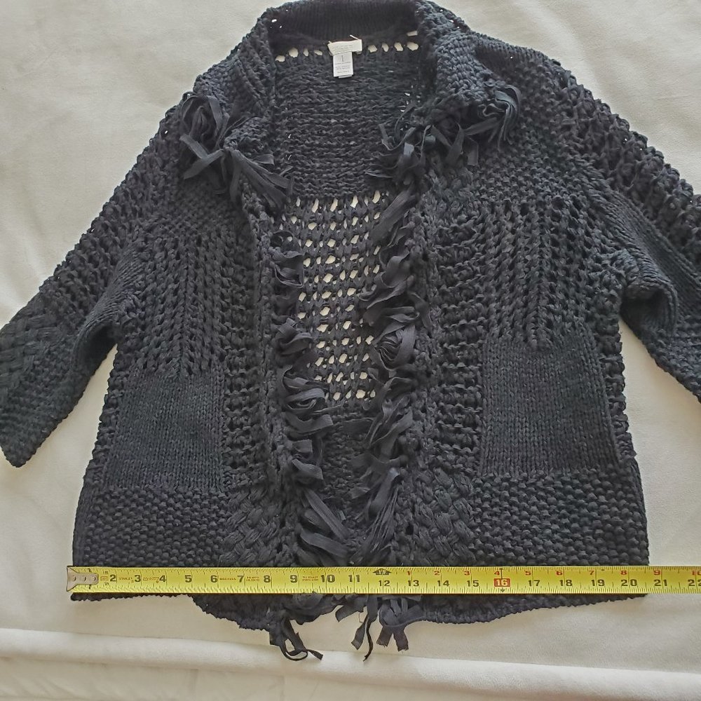 Chico's Size 1 Medium Black Open Front Knit Fringe - Picture 10 of 12
